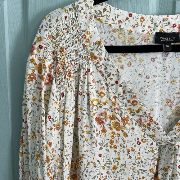 Jones&Co Womens Floral Long Sleeve Blouse 3X V-Neck Pretty Flowy Mature - Picture 4 of 10